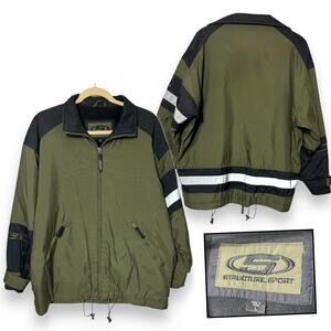 VTG Nylon Jacket Weather Resistant insulated PU-Coated Structure Sport Men L Grn